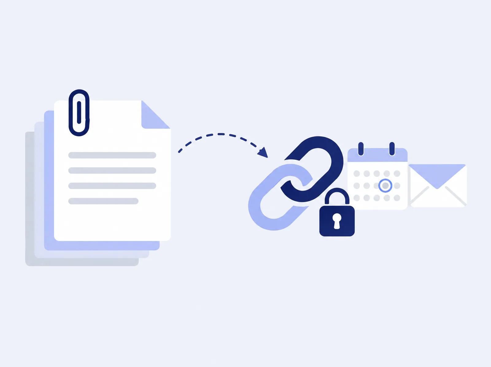 A large document becomes a secure download link that expires after a set time.